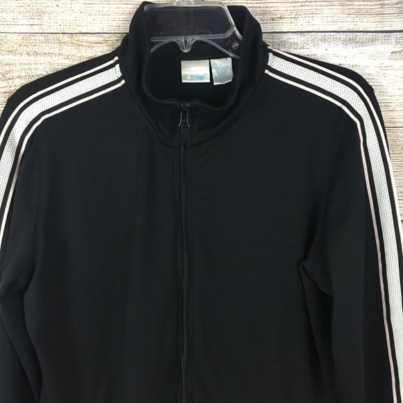 ProSpirit Track Jacket Black Mock Neck Stripe Sleeves Zip Pockets Large - Picture 2 of 12